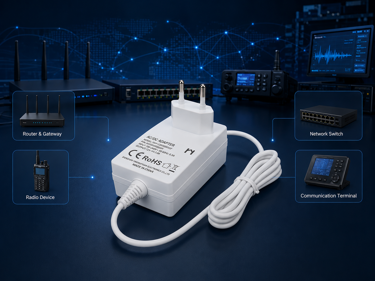 communication equipment power adapter for router gateway switch and access point