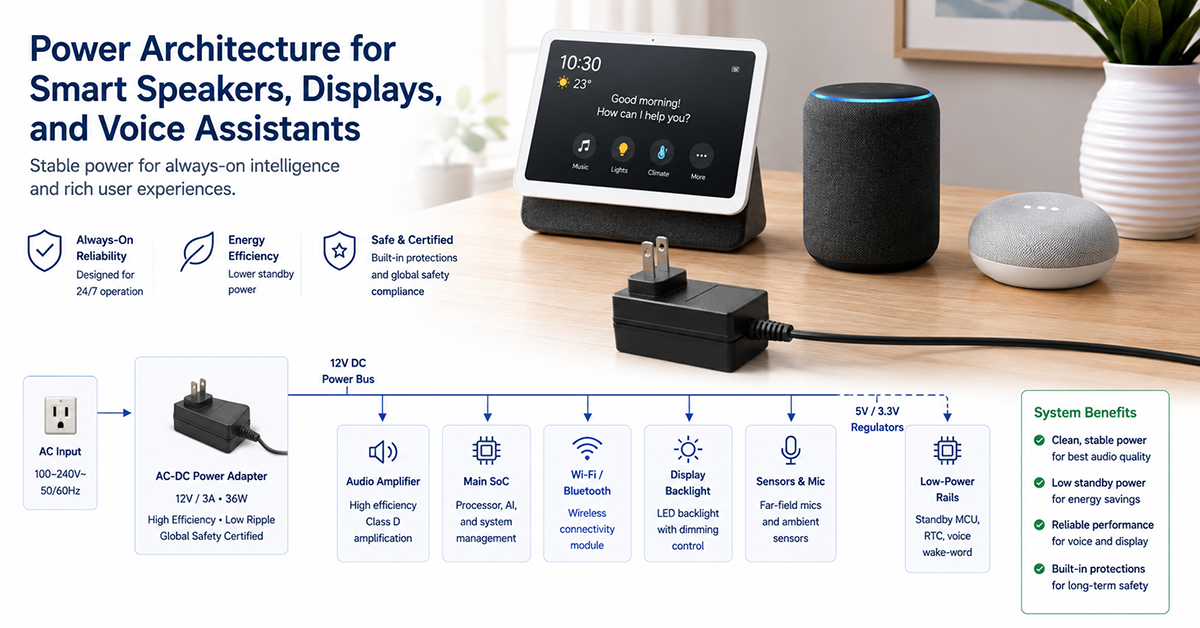 Power Architecture for Smart Speakers, Displays, and Voice Assistants Power Architecture for Smart Speakers, Displays, and Voice Assistants