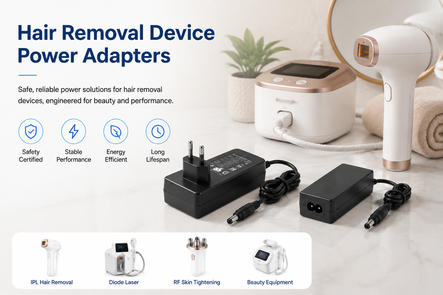 hair-removal-device-power-adapters hair removal device power adapter for IPL beauty handheld and charging cradle