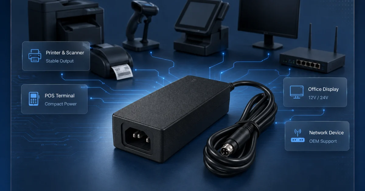 YHYadapter desktop power adapter for office equipment including printers, POS terminals, displays, scanners, and network devices